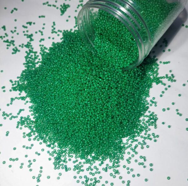 Green Round Moti, green moti, Glass Beads, seed beads lustur, round rocailles,