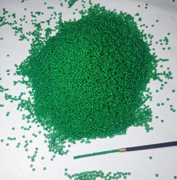 Green Round Moti, green moti, Glass Beads, seed beads lustur, round rocailles,