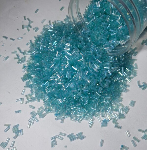 Sky Blue Round Bugle, green moti, Glass Beads, seed beads lustur, round rocailles,